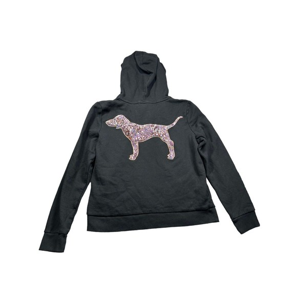 Victoria’s Secret 💕VS PINK Rose Gold Bling Pup Dog Hoodie‎ L